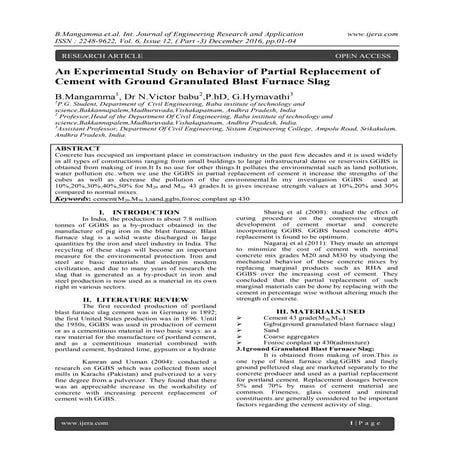 An Experimental Study on Behavior of Partial Replacement of Cement with Groun...