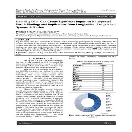 How ‘Big Data’ Can Create Significant Impact on Enterprises? Part I: Findings...
