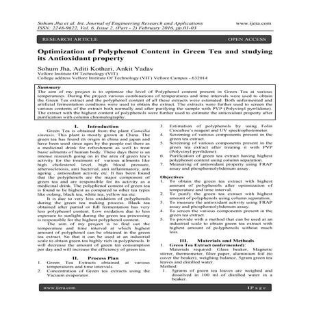 Optimization of Polyphenol Content in Green Tea and studying its Antioxidant ...