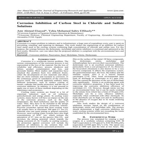 Corrosion Inhibition of Carbon Steel in Chloride and Sulfate Solutions
