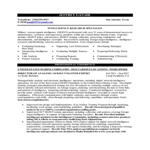 Jeff Ganahl Intelligence Research Resume 14 June 15