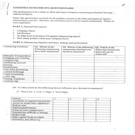 Logistics questioneiar | PDF