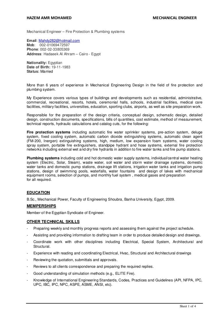 Mechanical Engineer Plumbing And Fire Fighting