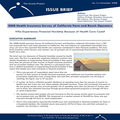 2008 Health Insurance Survey of California Farm and Ranch Operators
