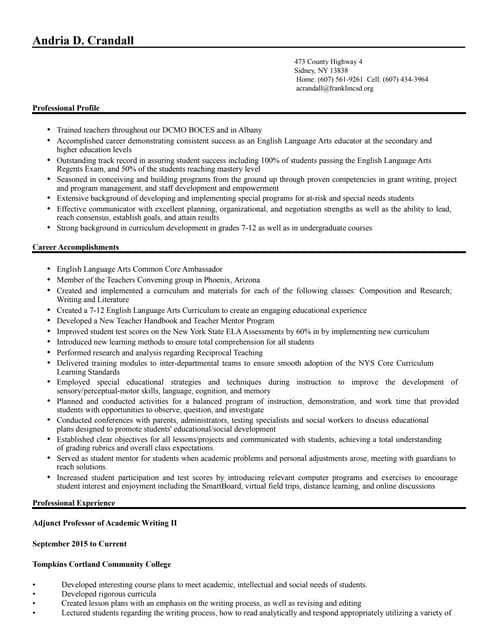 Teacher Resume 2016 | DOCX