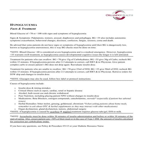 Protocol of hypoglycemia management | DOC