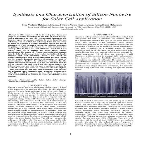 Si Nanowire based Solar Cell | PPTX