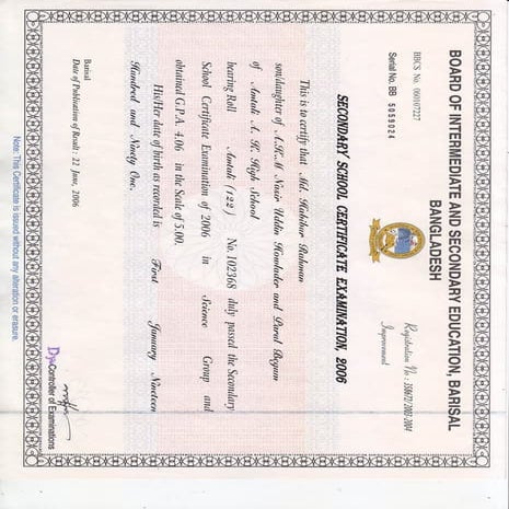 SSC certificate
