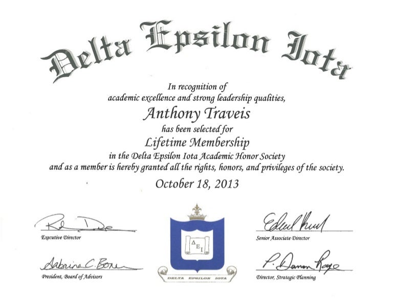 Delta Epsilon Iota Certificate