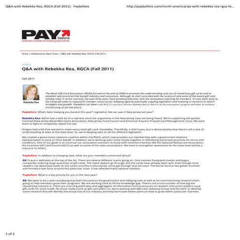 Q&A with Rebekka Rea, RGCA (Fall 2011) - Paybefore