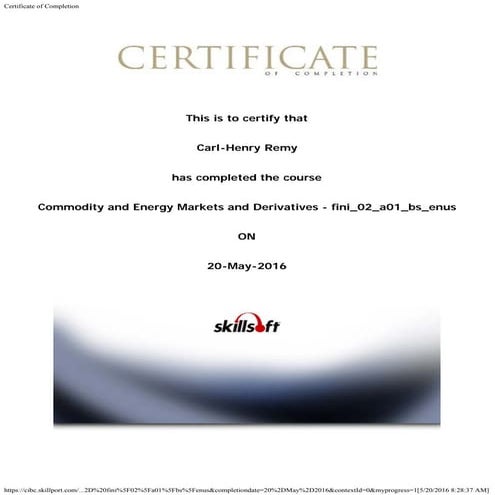 Certificate of Completion Commodity