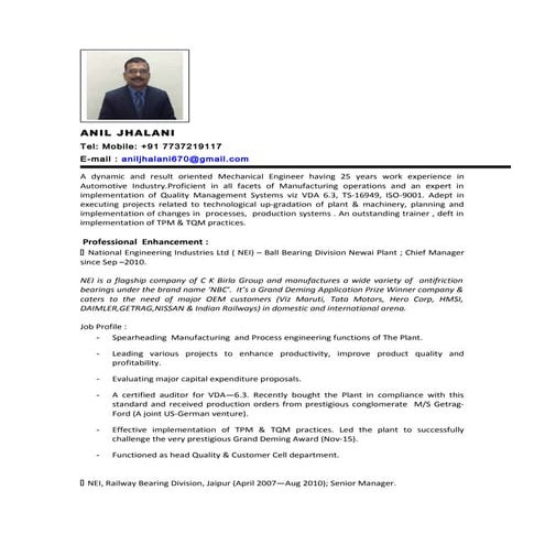 Work profile-----ANIL JHALANI