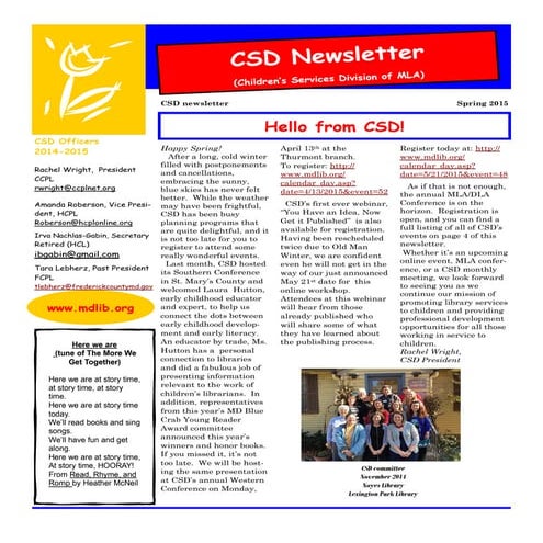 Spring 2015 MLA CSD Newsletter