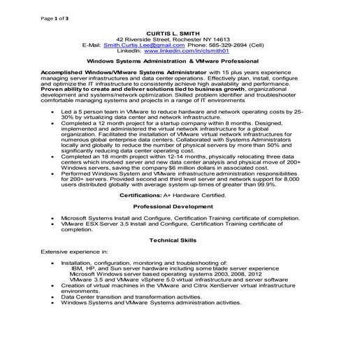 Resume of Curtis L. Smith - 050715