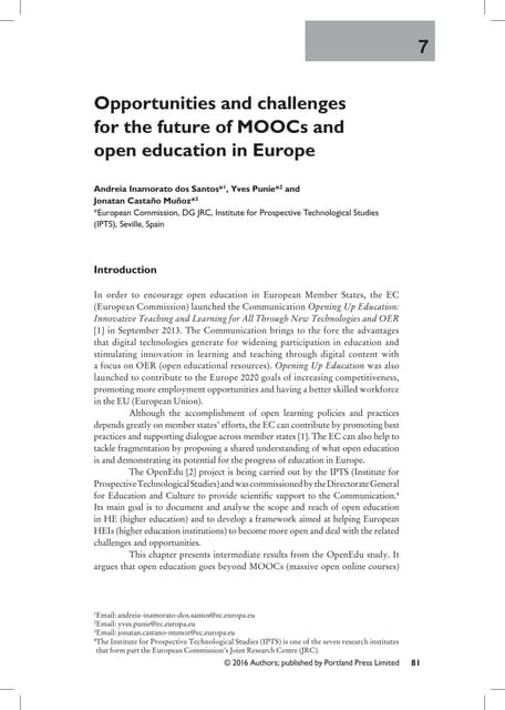 Opportunities and challenges for the future of MOOCs and open education in Europe