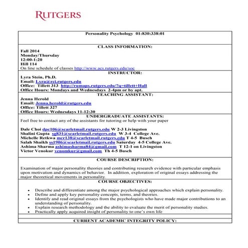 Personality Psychology Syllabus