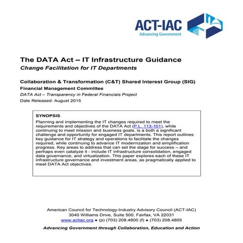 The DATA Act - IT Infrastructure Guidance - CT SIG 08-2015