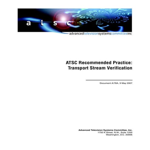 A78 a atsc recommended practice transport stream verification | PDF