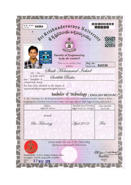 Bachelor Of Science Degree Certificate