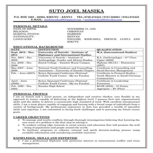 SUTO JOEL MASIKA - CV