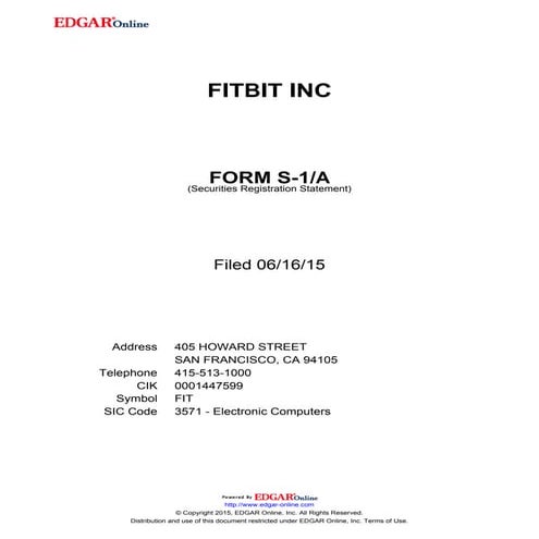 Fitbit form S1 IPO