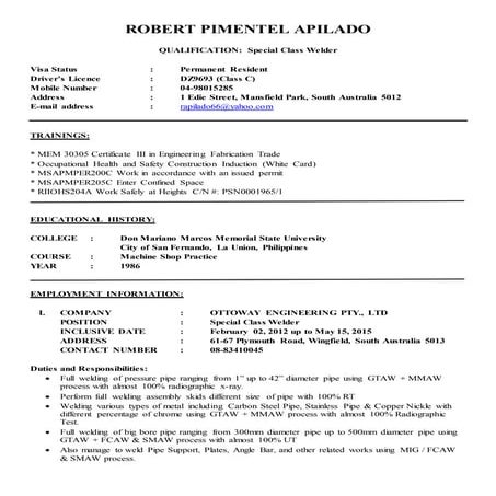 Robert Apilado updated resume | DOCX