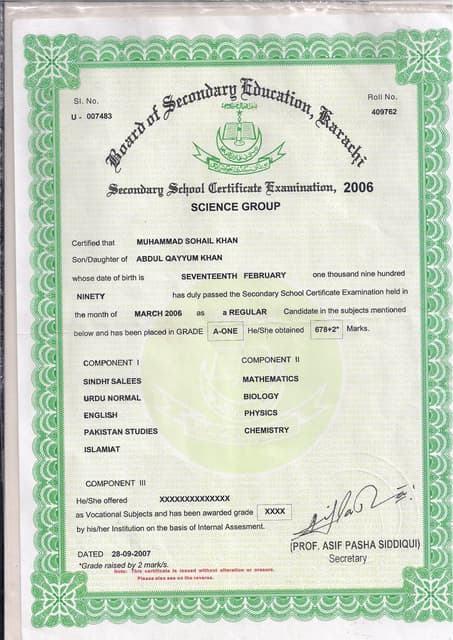 Matric Certificate
