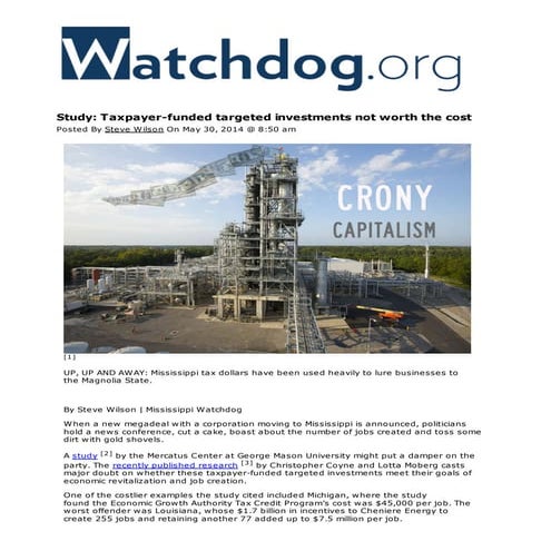 Watchdog.org Study_ Taxpayer-funded targeted investments not worth the cost »...