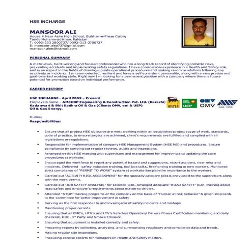 HSE CV MANSOOR ALI | DOCX