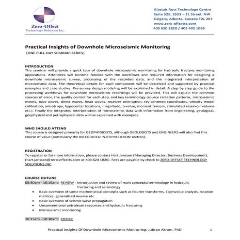 1 day short course (Revised) Zero-Offset Technology Solutions Inc.