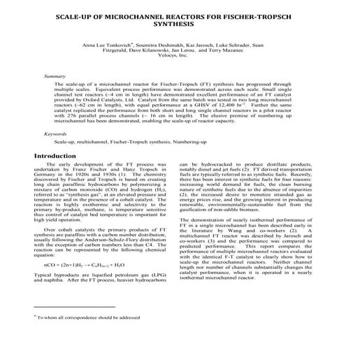 SCALE-UP OF MICROCHANNEL REACTORS FOR FISCHER-TROPSCH