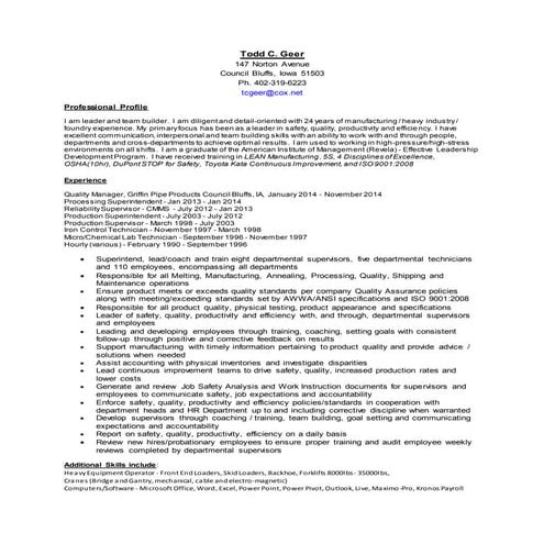 Todd C Geer - RESUME