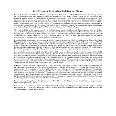 Маам овогтой Болдбаатарын Эрдэнэбатын товч намтар АНГЛИ | PDF
