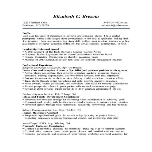 Elizabeth Brescia Resume - Dec 2014