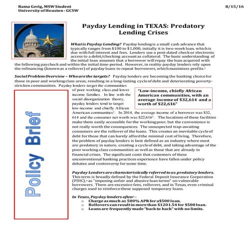 Payday Lending in TEXAS-Brief