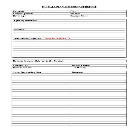 Pre-call Plan & Contact Report (Electronic)