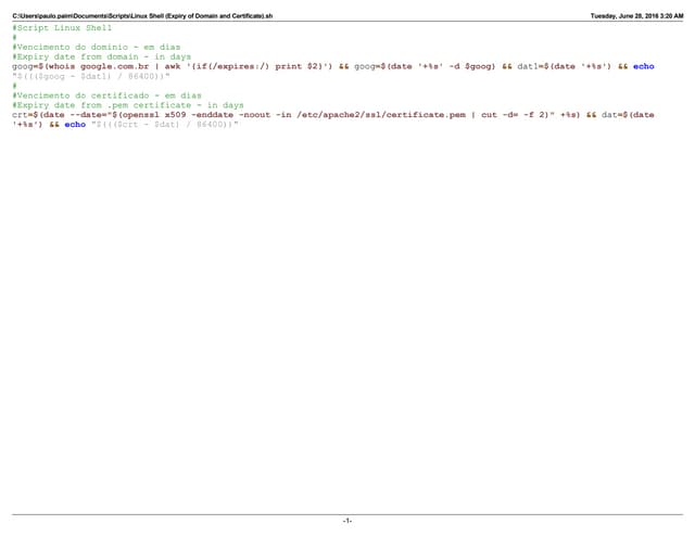 Linux Shell (Expiry of Domain and Certificate)