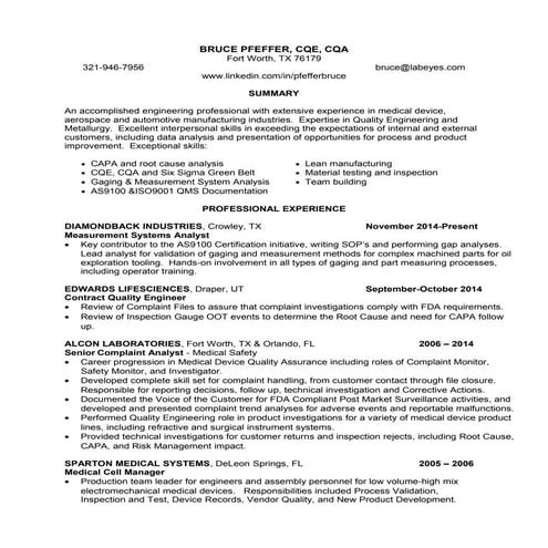 Bruce Pfeffer Resume May 2015