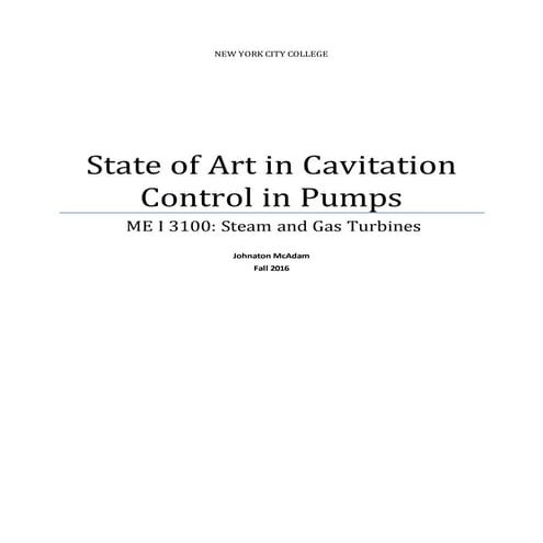 State of Art in Cavitation Control in Pumps