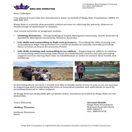 Kings Kids Foundation Introduction Letter | PDF