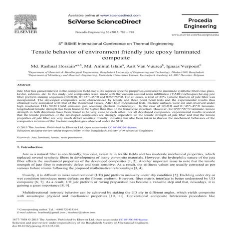 Tensile behavior of environment friendly jute epoxy laminated