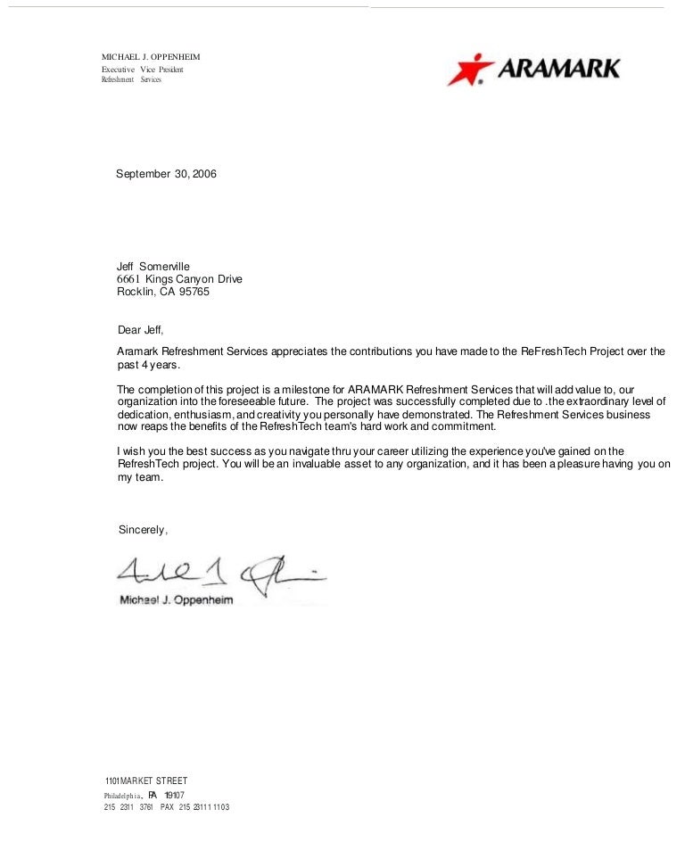 ARAMARK Letter