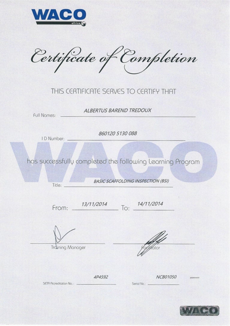 Basic Scaffolding Inspection Certificate