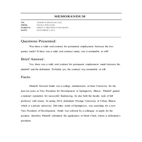 Smith v Prestige University Midterm