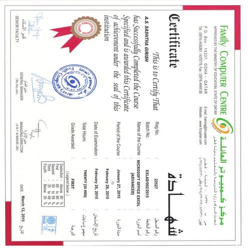 Advanced Excel Certificate - Family Computers | PDF