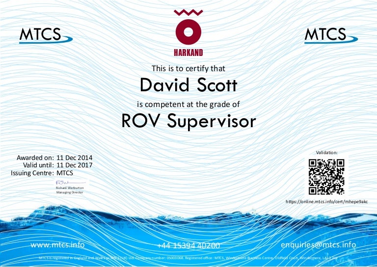 MTCS ROV Supervisor Cert