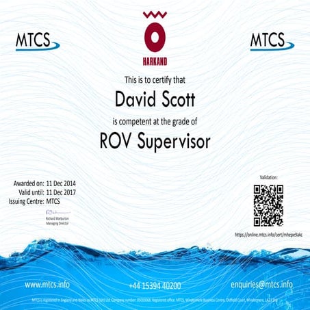 MTCS ROV Supervisor Cert