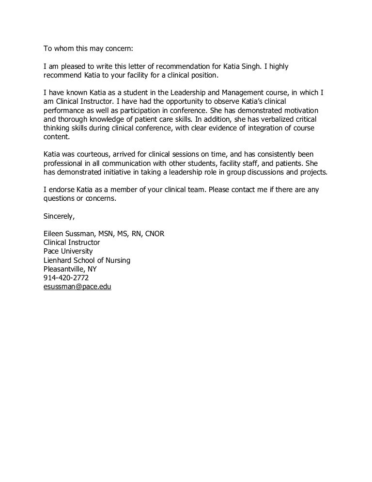 letter of recommendation from eileen sussman msn ms rn cnor letter of concerns
