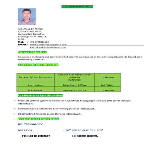 Resume Md Allauddin Ahmad