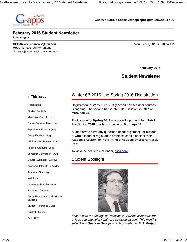 Northeastern University Mail February 2016 Student Newsletter